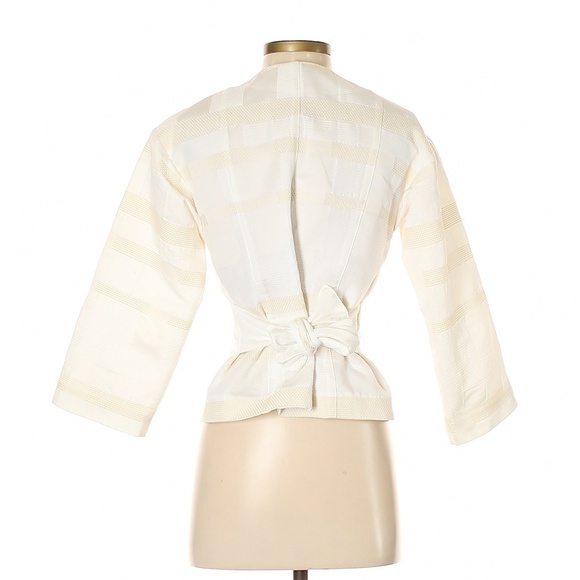 Worth New York White Broad Stripe Print Cream Belted Jacket Size XS / XP - Picture 3 of 12